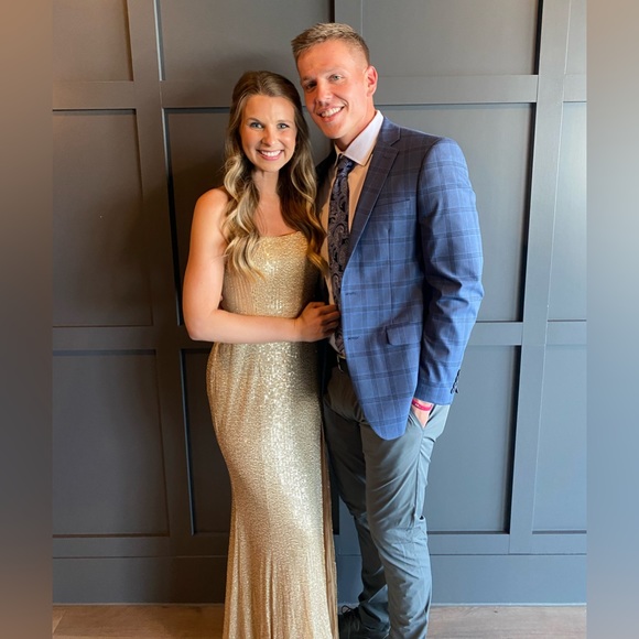 MAGIC HOUR MAXI DRESS - THIGH SPLIT TIE BACK DRESS IN GOLD SEQUIN - SHOWPO - Picture 4 of 4